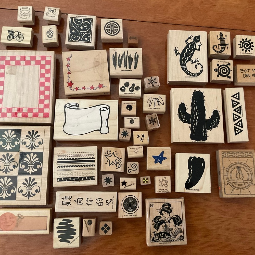 Assorted Wooden Stamps with Black Designs